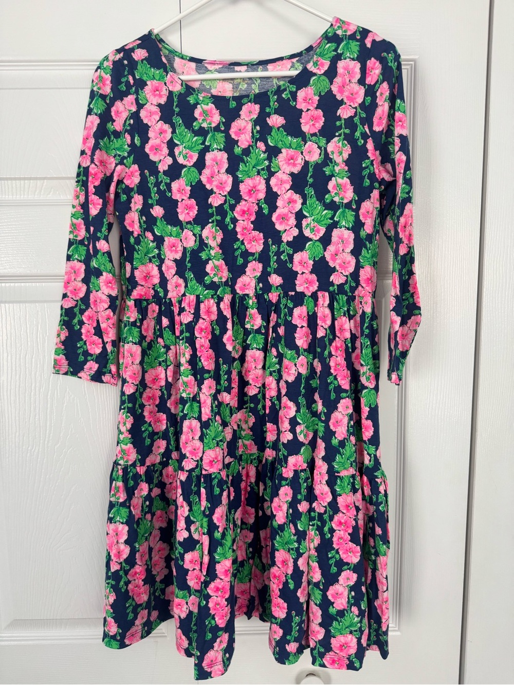 Lilly Pulitzer Navy Floral Tiered Dress with Pink & Green Print